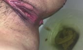 Hot brunette teen shitting on a white plate