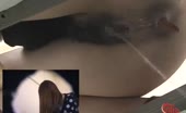 Shaved teen using white homemade toilet
