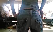 Tattooed girl pooping in tight jeans