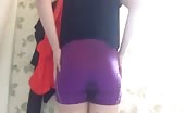Shitting in purple yoga pants