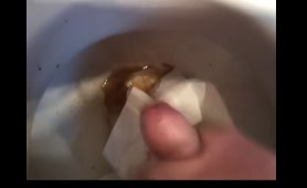 Nude Lady Squeezes Thick Shit Into Toilet With Hand
