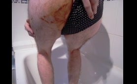 Man Holds Ass to Show Shit on It in Bathroom Panties