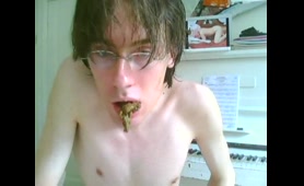 Nude Man Eats Shit and Rubs It Over His Body in Piano Room