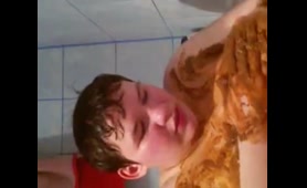 Fat Man Rubs Shit Over His Body in the Bathroom