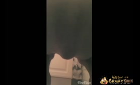 Nude Lady Pisses on Toilet Seat and Smears Piss on Floor