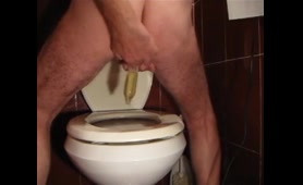 Blonde Woman Mixes Piss and Shit as Lube in Bathroom