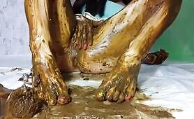 Babe Covered in Shit and Paint Takes a Dump